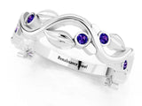 Silver Round Tanzanite Leaf Eternity Band with Bezel Setting_1