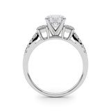 14K White Gold 2.02 Carat F VS1 Round Three-Stone Diamond Ring with Pavé Split Shank and Four-Prong Setting