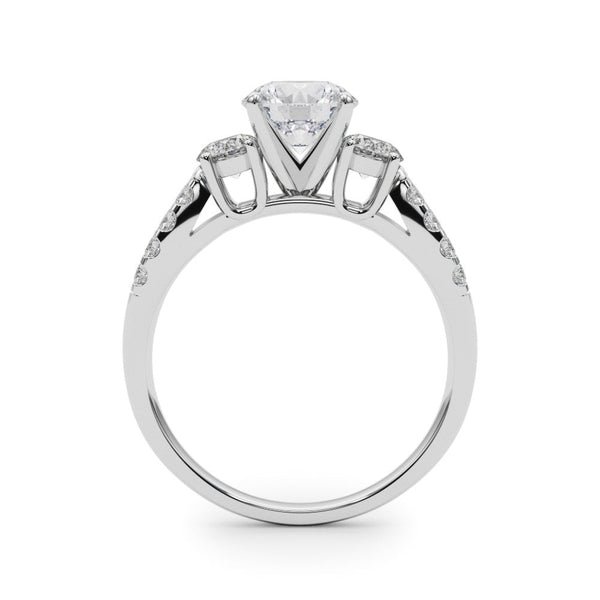 14K White Gold 2.02 Carat F VS1 Round Three-Stone Diamond Ring with Pavé Split Shank and Four-Prong Setting