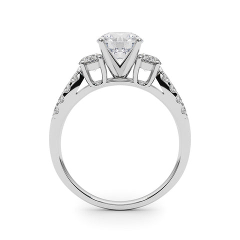 Silver Round Three-Stone Diamond Ring with Pavé Split Shank and Four-Prong Setting 1
