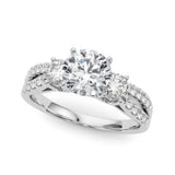 14K White Gold 2.02 Carat F VS1 Round Three-Stone Diamond Ring with Pavé Split Shank and Four-Prong Setting