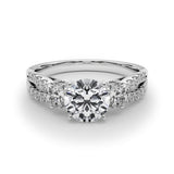 14K White Gold 2.02 Carat F VS1 Round Three-Stone Diamond Ring with Pavé Split Shank and Four-Prong Setting