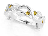 Silver Round Yellow Sapphire Leaf Eternity Band with Bezel Setting_1