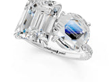 Silver Round and Emerald Toi Moi Ring with Prong Setting and Micro Pave Band 1