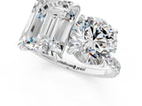 Silver Round and Emerald Toi Moi Ring with Prong Setting and Pave Band 1