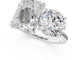 Silver Round and Emerald Toi Moi Ring with Prong Setting and Plain Band 1