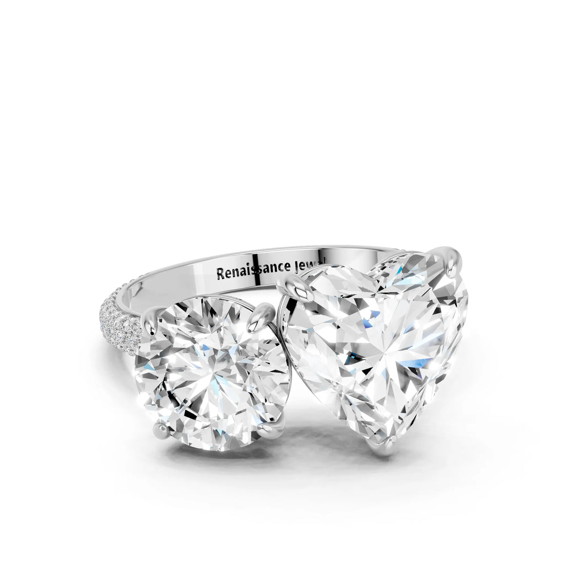 Silver Round and Heart Toi Moi Ring with Prong Setting and Micro Pave Band