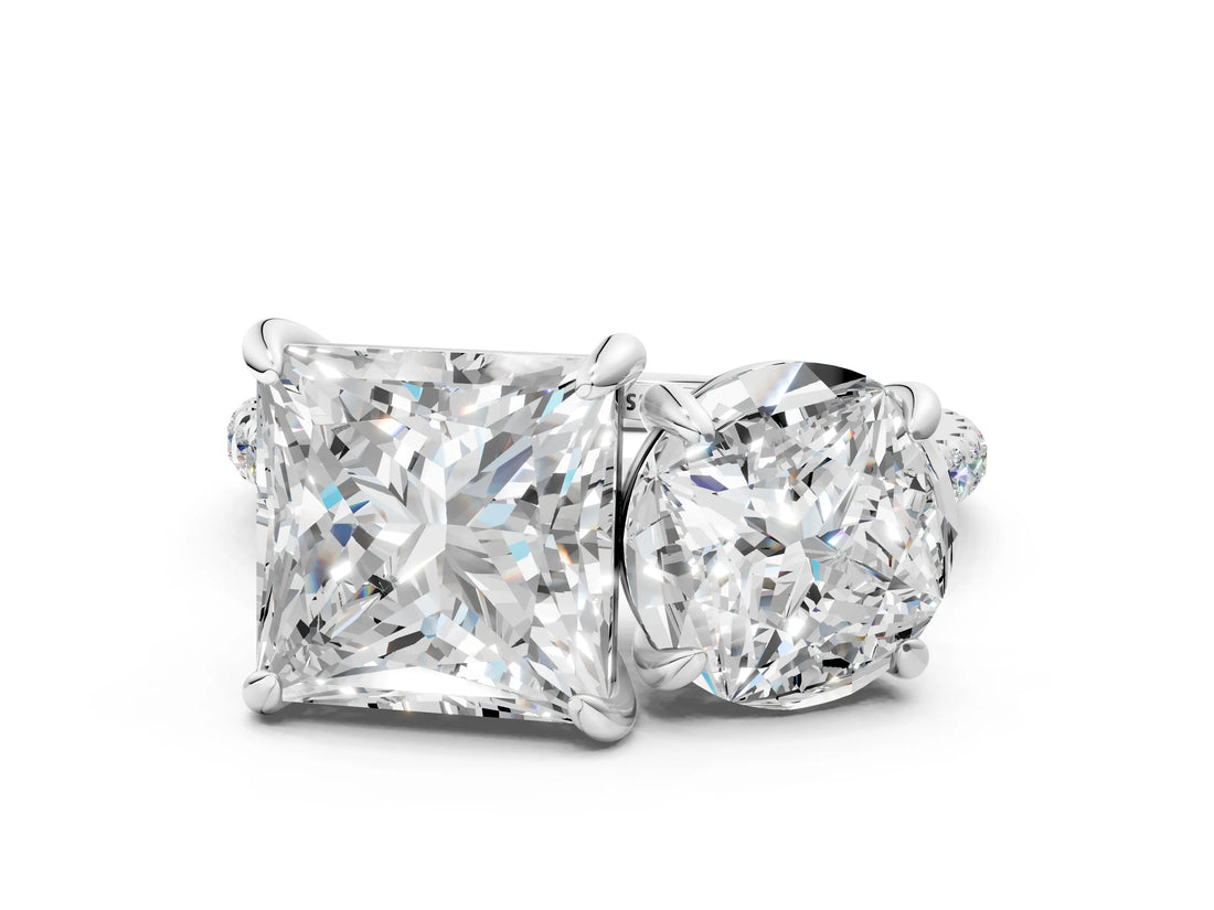 Silver Round and Princess Toi Moi Ring with Prong Setting and Micro Pave Band