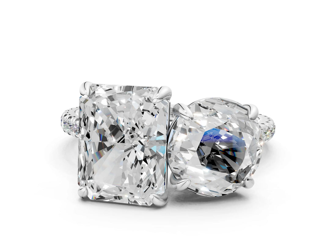 Silver Round and Radiant Toi Moi Ring with Prong Setting and Micro Pave Band