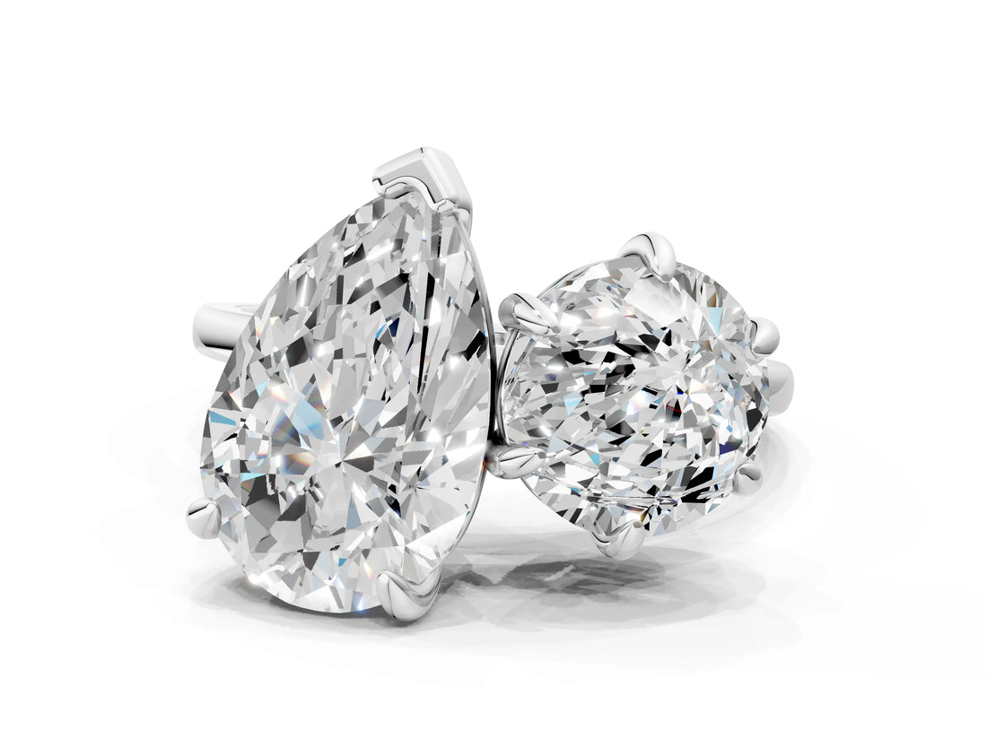 Silver Round and pear toi moi ring