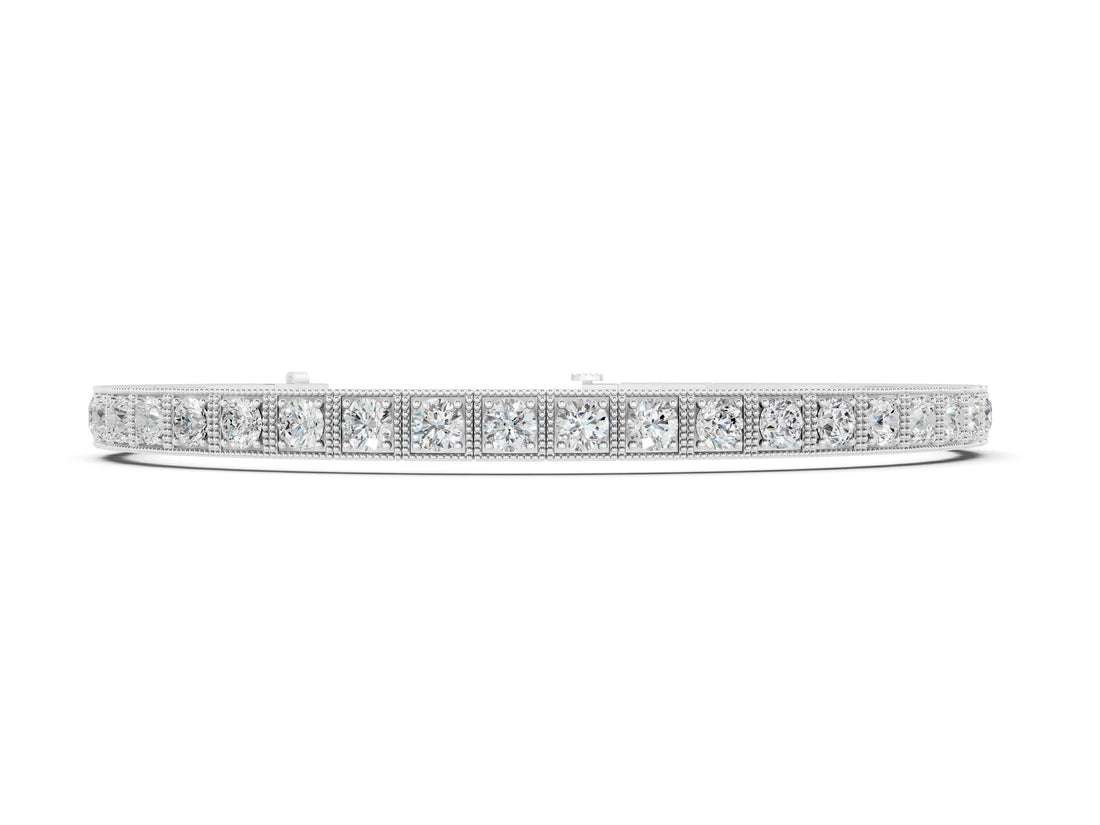 Silver Square Bezel-Set Round Diamond Tennis Bracelet with Four-Prong Setting