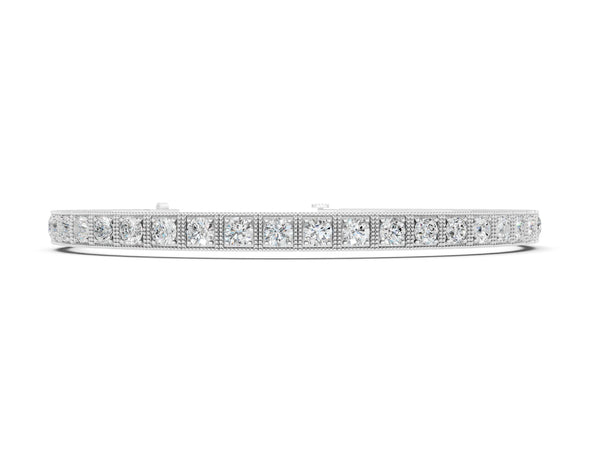 Silver Square Bezel-Set Round Diamond Tennis Bracelet with Four-Prong Setting