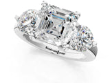 Silver Three-Stone Asscher Brilliant Cut Solitaire Ring with Prong Setting on a Classic Band 2