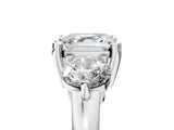 Silver Three-Stone Asscher Brilliant Cut Solitaire Ring with Prong Setting on a Classic Band