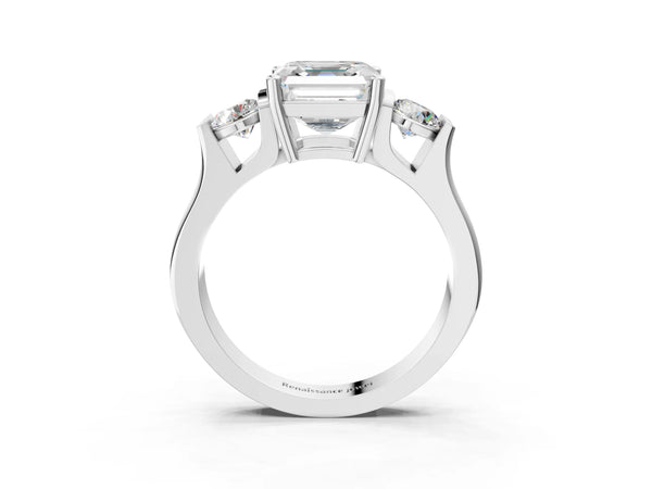 Silver Three-Stone Asscher Cut Classic Band Prong Setting Ring