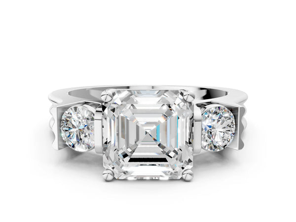 Silver Three-Stone Asscher Cut Classic Band Prong Setting Ring
