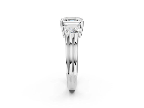 Silver Three-Stone Asscher Cut Classic Band Prong Setting Ring