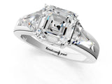 Silver Three-Stone Asscher Cut Cut Diamond Ring with Trillion Side Stones on a Split Shank Band_14
