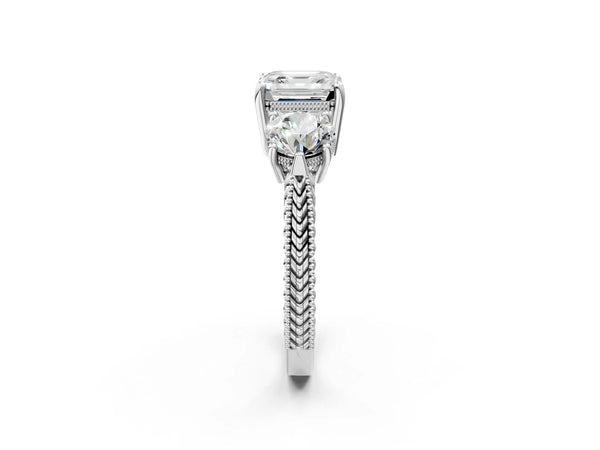 Sterling Silver Asscher Cut Vintage Three Stone Engagement Ring Setting