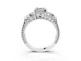 Silver Three-Stone Asscher Cut Cut Milgrain Band Prong Setting Ring_22