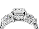 Silver Three-Stone Asscher Cut Cut Milgrain Band Prong Setting Ring_23