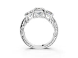 Silver Three-Stone Asscher Cut Cut Milgrain Pavé Engagement Ring_10