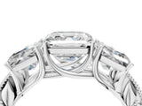 Silver Three-Stone Asscher Cut Cut Milgrain Pavé Engagement Ring_11