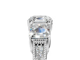 Silver Three-Stone Asscher Cut Cut Milgrain Pavé Engagement Ring_12