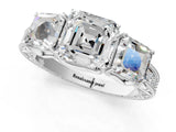 Silver Three-Stone Asscher Cut Cut Milgrain Pavé Engagement Ring_8