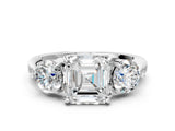 Silver Three-Stone Asscher Cut Diamond Channel Set Engagement Ring with Prong Setting_7