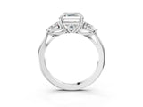 Silver Three-Stone Asscher Cut Diamond Ring with Pear  Side Stones in Four-Prong Setting_19