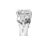 Silver Three-Stone Cushion Brilliant Cut Solitaire Ring with Prong Setting on a Classic Band