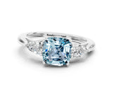 Silver Three-Stone Cushion Cut Aquamarine Ring with Pear  Side Stones in Four-Prong Setting_54