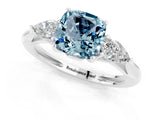 Silver Three-Stone Cushion Cut Aquamarine Ring with Pear  Side Stones in Four-Prong Setting_55