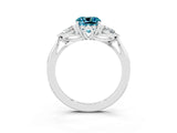 Silver Three-Stone Cushion Cut Blue Topaz Ring with Pear  Side Stones in Four-Prong Setting_57