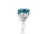 Silver Three-Stone Cushion Cut Blue Topaz Ring with Pear  Side Stones in Four-Prong Setting_59