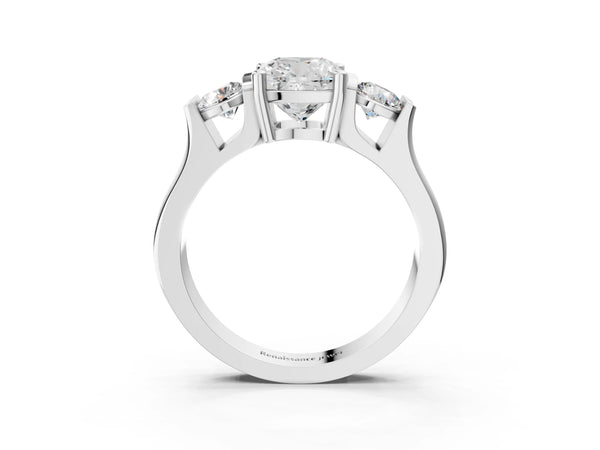 Silver Three-Stone Cushion Cut Classic Band Prong Setting Ring