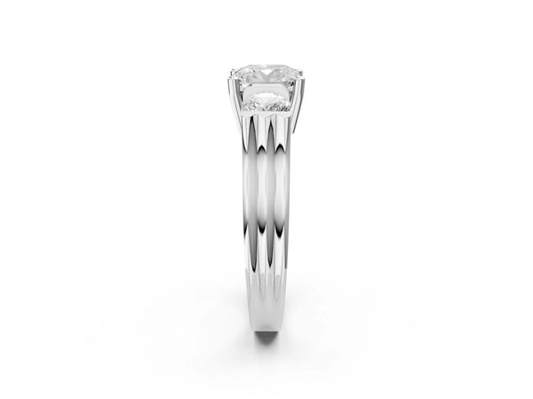Silver Three-Stone Cushion Cut Classic Band Prong Setting Ring