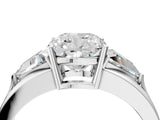 Silver Three-Stone Cushion Cut Cut Diamond Ring with Trillion Side Stones on a Split Shank Band_17