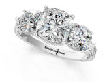 Silver Three-Stone Cushion Cut Cut Milgrain Band Prong Setting Ring_32