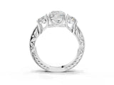 Silver Three-Stone Cushion Cut Cut Milgrain Pavé Engagement Ring_10