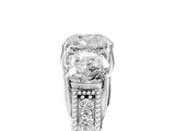 Silver Three-Stone Cushion Cut Cut Milgrain Pavé Engagement Ring_12
