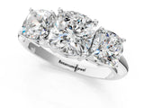 Silver Three-Stone Cushion Cut Diamond Engagement Ring with Prong Setting on a Silver Band_31
