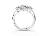 Silver Three-Stone Cushion Cut Diamond Engagement Ring with Prong Setting on a Silver Band_33