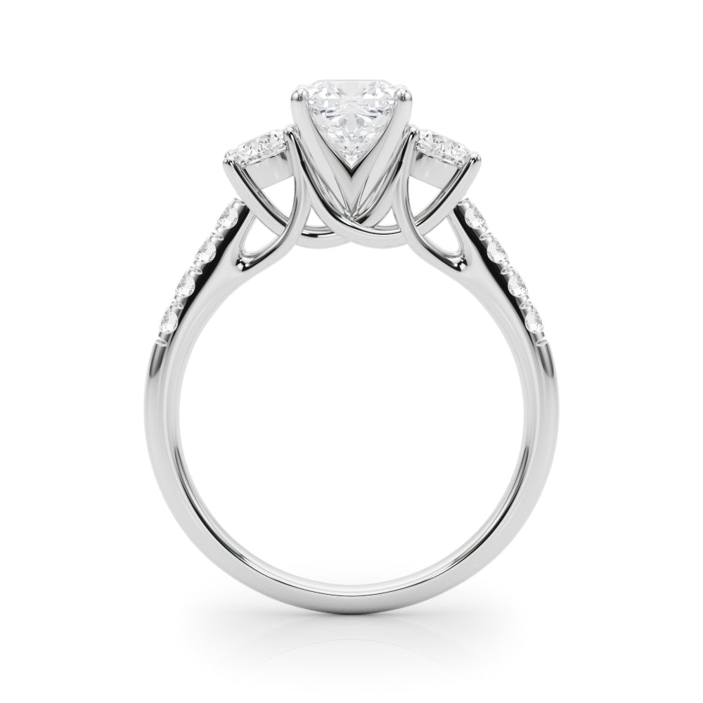 Silver Three-Stone Cushion Cut Diamond Pavé Band with Four-Prong Setting 1