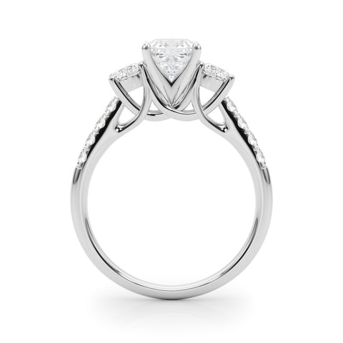 Silver Three-Stone Cushion Cut Diamond Pavé Band with Four-Prong Setting 1