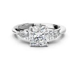 Silver Three-Stone Cushion Cut Diamond Ring with Pear  Side Stones in Four-Prong Setting_16