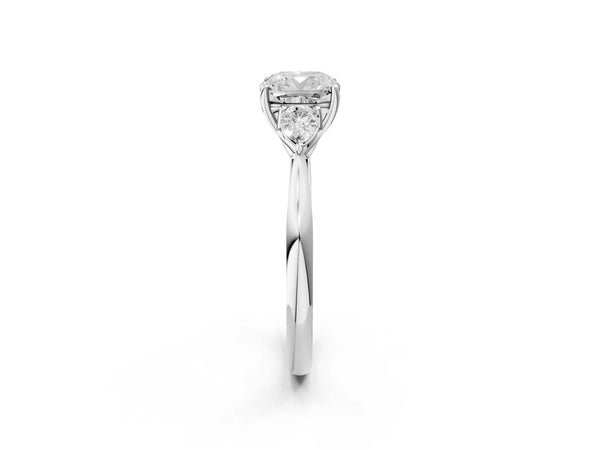 Sterling Silver Cushion Cut Three Stone Engagement Ring Setting with Pear Side Stones and Thin Band