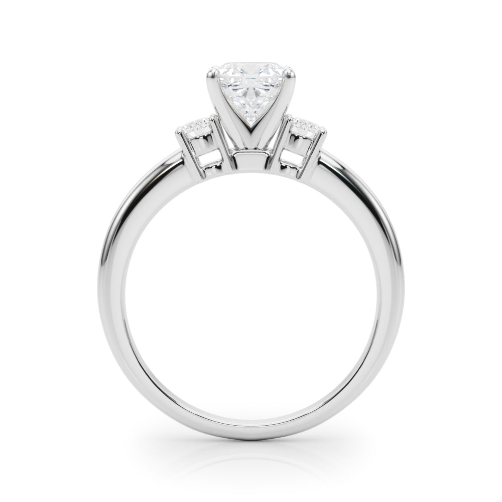 Silver Three-Stone Cushion Cut Diamond Solitaire with Prong Setting and Classic Band 1