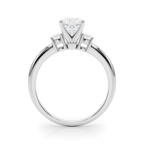 Silver Three-Stone Cushion Cut Diamond Solitaire with Prong Setting and Classic Band 1